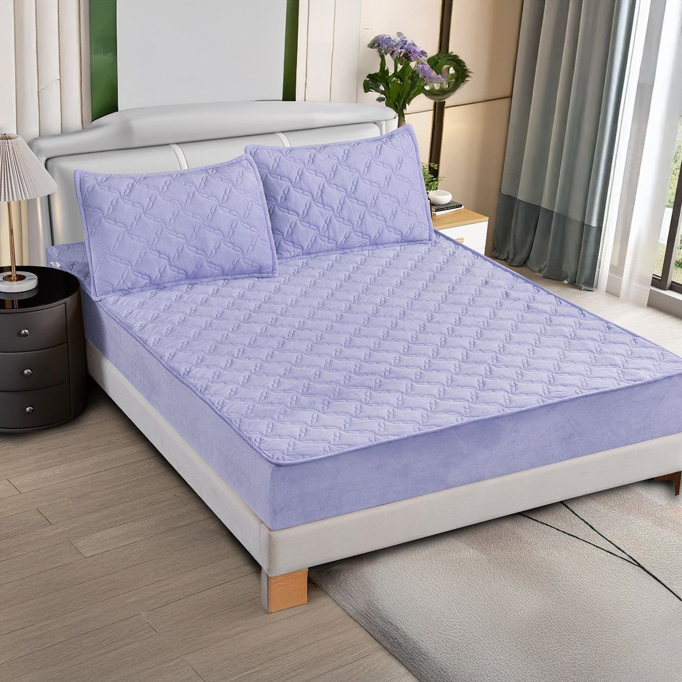 Huse matlasate 180 x 200 + 2 Fete perna 50 x 75 Mov deschis