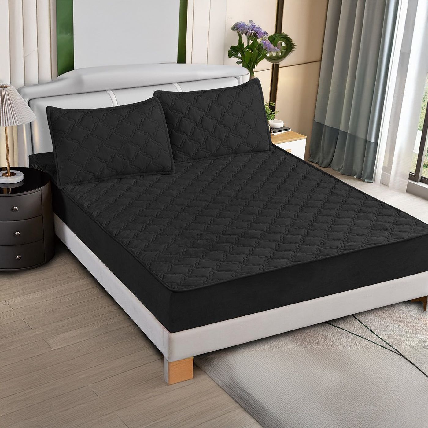 Huse matlasate 180 x 200 + 2 Fete perna 50 x 75 Negru